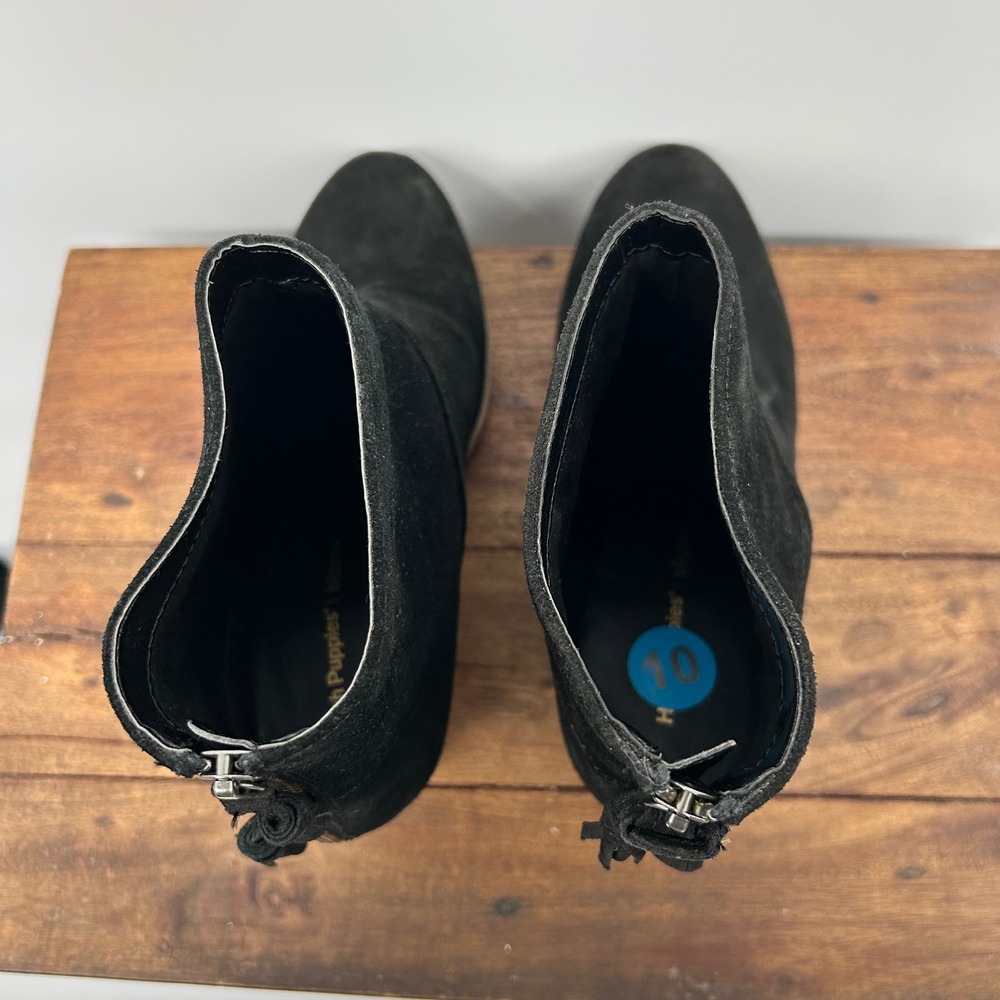 Hush Puppies Womens Black Suede Tassel Back Zip Block‎ Heel Ankle Boots Size 10 - Picture 3 of 8